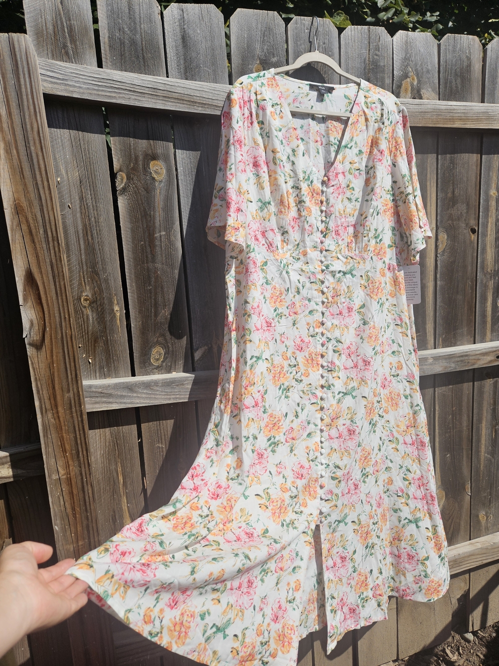 Ellos Floral Button Down Maxi Dress SZ 3X Flutter Sleeve Empire Waist VTG Style